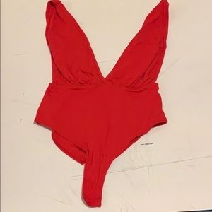 Red plunge bodysuit